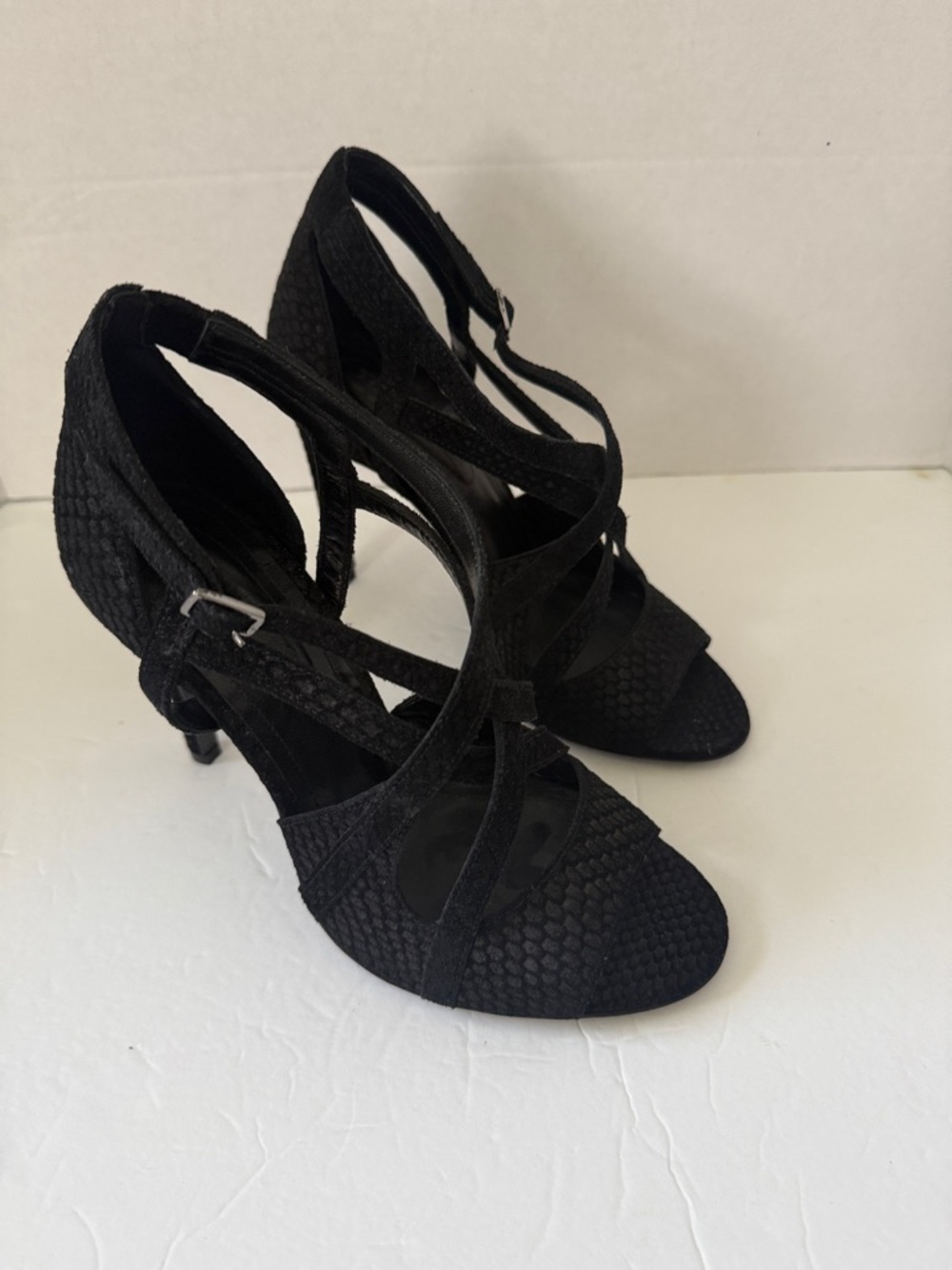 The Kooples Black Strappy Suede Heel Sandals